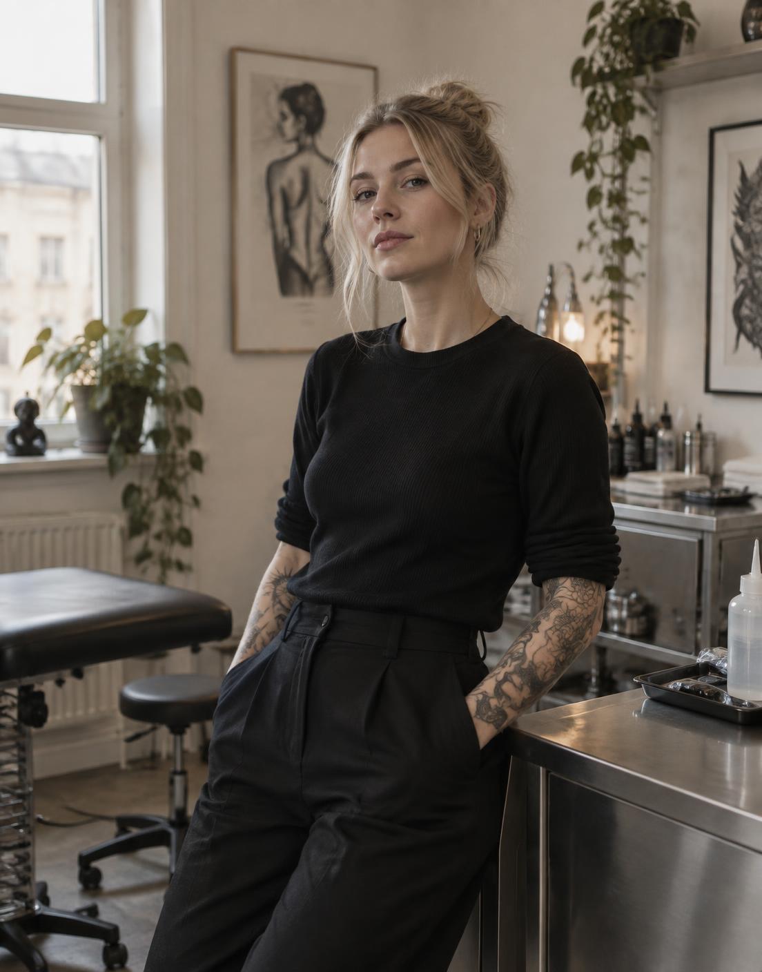 A tattoo artist in her Stockholm studio